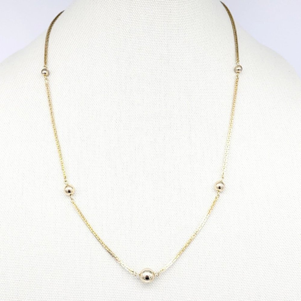 Vintage Avon 25" Ball Bead Station Necklace Gold Tone Rectangular Links Timeless